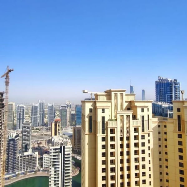 large 1br apartment with spacious balcony overlooking the dubai marina front view